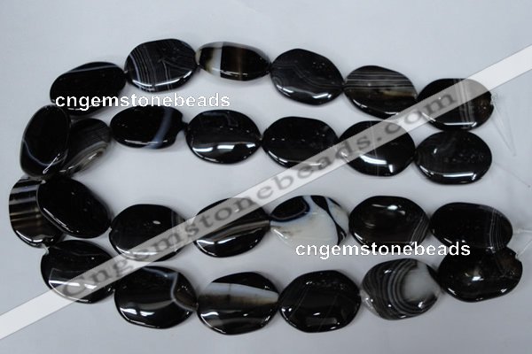 CAG3007 15.5 inches 22*30mm oval black line agate beads