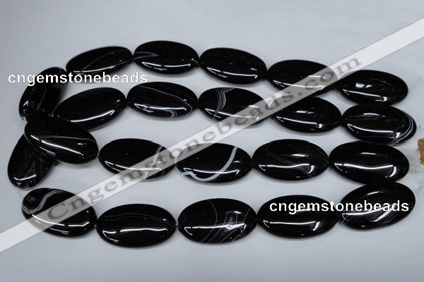 CAG3008 15.5 inches 20*35mm oval black line agate beads