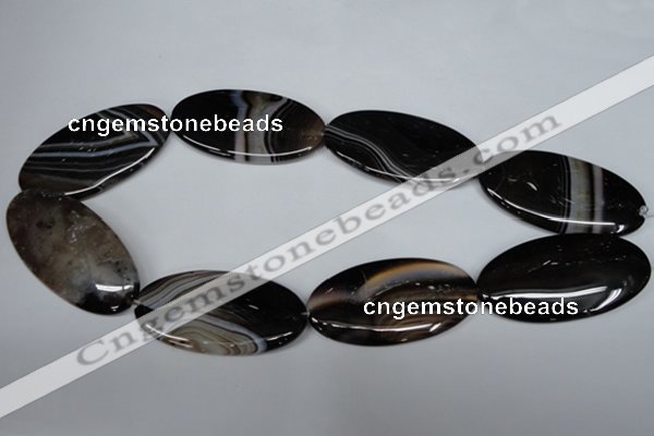 CAG3010 15.5 inches 25*50mm oval black line agate beads