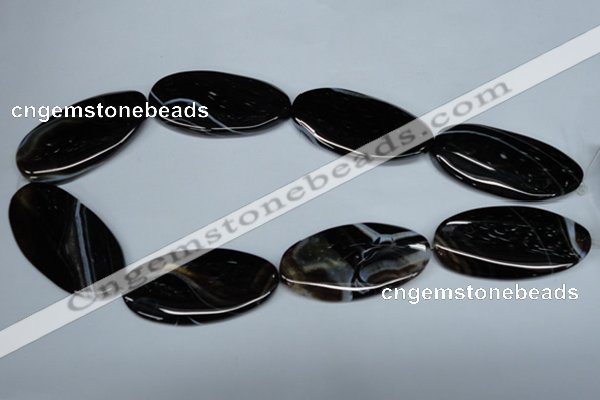 CAG3015 15.5 inches 25*50mm twisted oval black line agate beads
