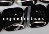 CAG3037 15.5 inches 25*25mm square black line agate beads