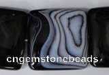 CAG3038 15.5 inches 35*35mm square black line agate beads