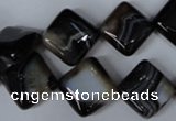 CAG3043 15.5 inches 14*14mm diamond black line agate beads