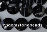 CAG3074 15.5 inches 16mm faceted coin black line agate beads