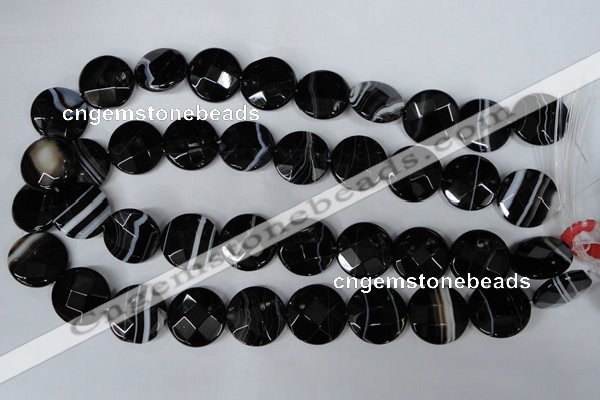 CAG3075 15.5 inches 18mm faceted coin black line agate beads