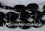 CAG3081 15.5 inches 10*14mm faceted oval black line agate beads