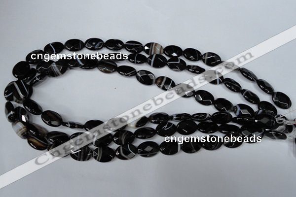 CAG3081 15.5 inches 10*14mm faceted oval black line agate beads