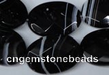 CAG3084 15.5 inches 18*25mm faceted oval black line agate beads