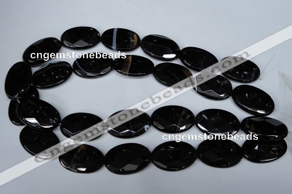 CAG3085 15.5 inches 20*30mm faceted oval black line agate beads