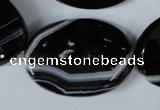 CAG3087 15.5 inches 25*35mm faceted oval black line agate beads