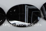 CAG3088 15.5 inches 30*40mm faceted oval black line agate beads