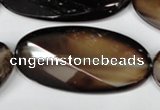 CAG3091 15.5 inches 25*50mm faceted oval black line agate beads