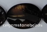 CAG3092 15.5 inches 30*40mm faceted oval black line agate beads