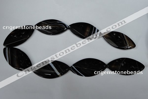 CAG3095 15.5 inches 25*50mm faceted & twisted oval black line agate beads