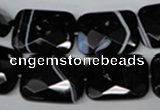 CAG3103 15.5 inches 15*20mm faceted rectangle black line agate beads