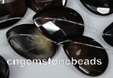 CAG3110 Top-drilled 18*25mm faceted flat teardrop black line agate beads