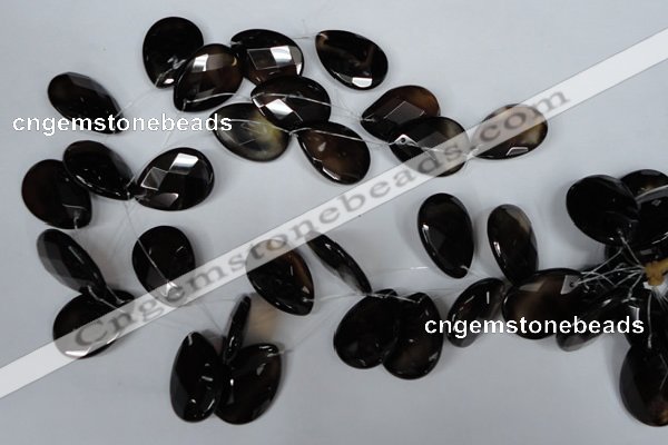 CAG3110 Top-drilled 18*25mm faceted flat teardrop black line agate beads