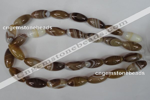 CAG3126 15.5 inches 12*25mm rice brown line agate beads