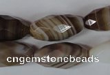 CAG3130 15.5 inches 12*25mm faceted rice brown line agate beads