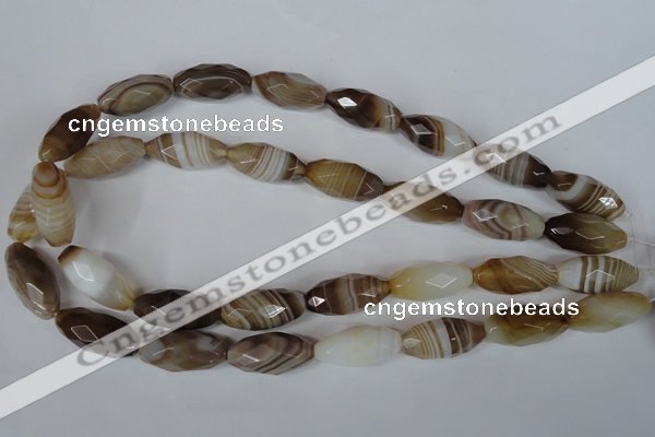 CAG3130 15.5 inches 12*25mm faceted rice brown line agate beads