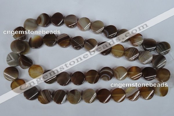 CAG3152 15.5 inches 16mm twisted coin brown line agate beads