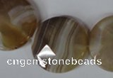 CAG3168 15.5 inches 25mm faceted coin brown line agate beads