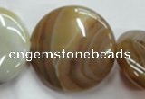 CAG3175 15.5 inches 30mm flat round brown line agate beads