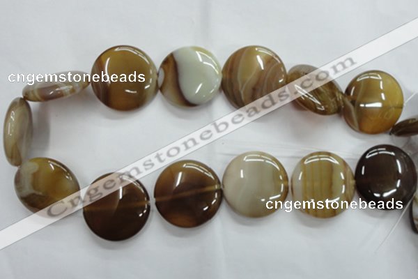 CAG3175 15.5 inches 30mm flat round brown line agate beads