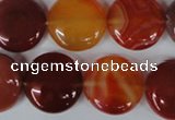 CAG3185 15.5 inches 18mm flat round red line agate beads