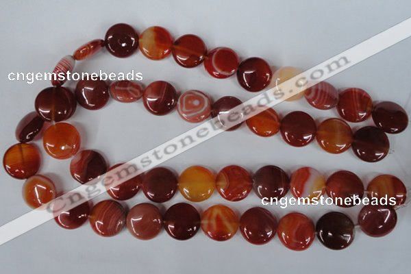 CAG3185 15.5 inches 18mm flat round red line agate beads