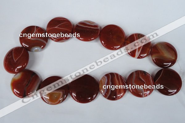 CAG3188 15.5 inches 30mm flat round red line agate beads