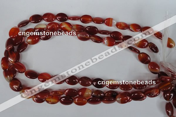 CAG3192 15.5 inches 10*14mm oval red line agate beads