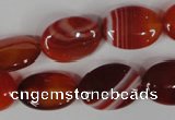 CAG3194 15.5 inches 13*18mm oval red line agate beads