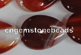 CAG3217 15.5 inches 22*30mm flat teardrop red line agate beads