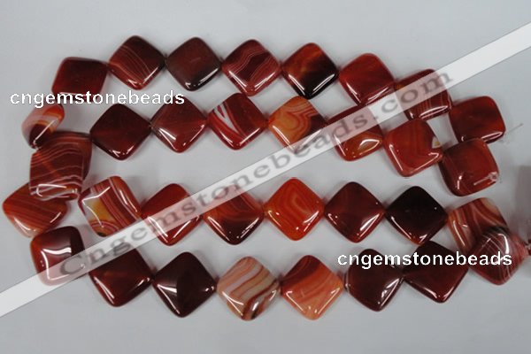 CAG3235 15.5 inches 18*18mm diamond red line agate beads