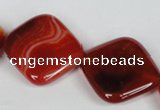 CAG3237 15.5 inches 25*25mm diamond red line agate beads