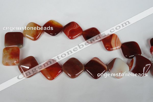 CAG3237 15.5 inches 25*25mm diamond red line agate beads