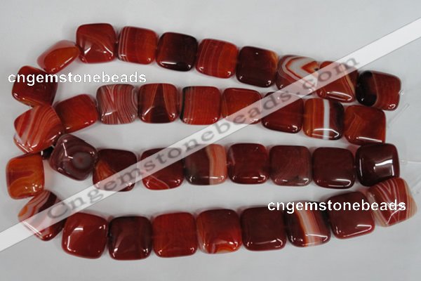 CAG3245 15.5 inches 20*20mm square red line agate beads