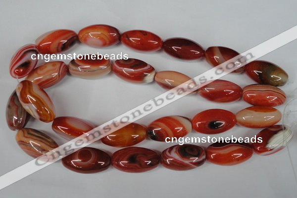 CAG3274 15.5 inches 16*30mm rice red line agate beads