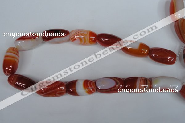 CAG3275 15.5 inches 18*30mm drum red line agate beads