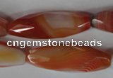 CAG3280 15.5 inches 13*40mm faceted rice red line agate beads