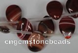 CAG3285 Top-drilled 12*16mm flat teardrop red line agate beads