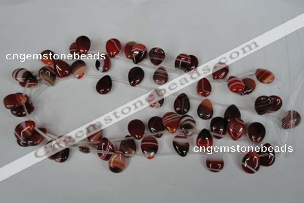 CAG3285 Top-drilled 12*16mm flat teardrop red line agate beads