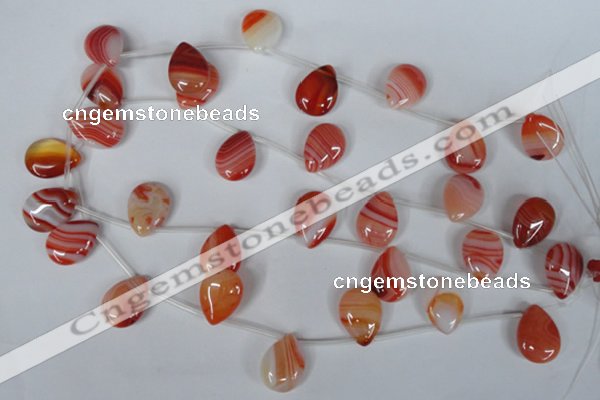 CAG3287 Top-drilled 15*20mm flat teardrop red line agate beads