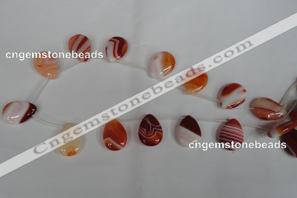 CAG3288 Top-drilled 18*25mm flat teardrop red line agate beads