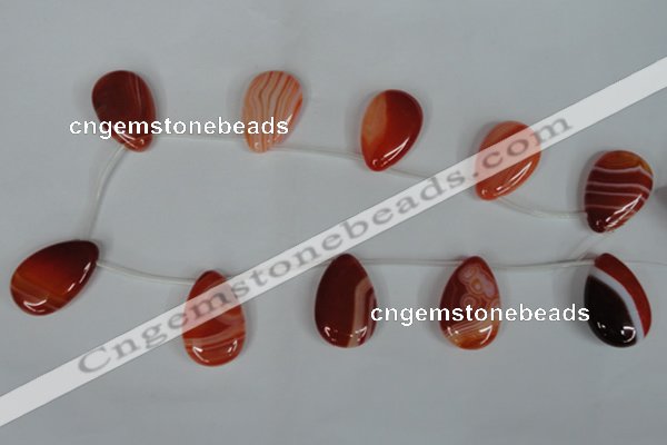 CAG3289 Top-drilled 20*30mm flat teardrop red line agate beads