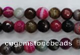 CAG3302 15.5 inches 8mm faceted round colorfull line agate beads