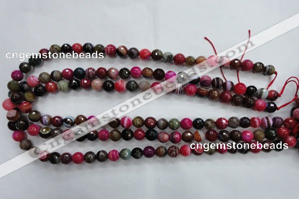 CAG3302 15.5 inches 8mm faceted round colorfull line agate beads