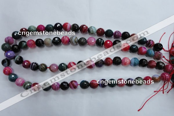 CAG3303 15.5 inches 10mm faceted round colorfull line agate beads