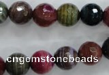 CAG3304 15.5 inches 12mm faceted round colorfull line agate beads